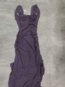 Purple Mesh Slit Dress