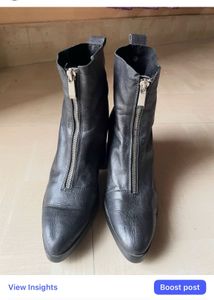 Zara Black Leather Ankle Boots
