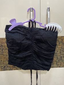 halter neck padded black crop top