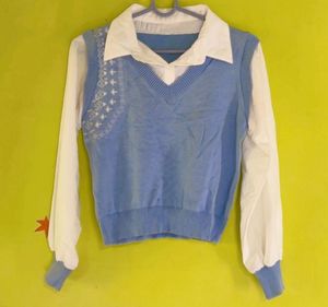 Blue Knit Sweater Vest