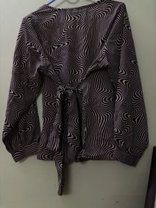 Beige and Black Geometric Print Top