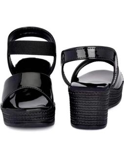 Sleek Black Patent Wedge Sandals