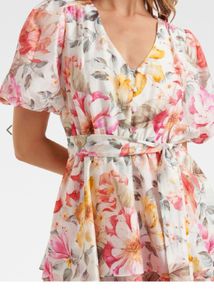 Forever New White &amp; Pink Floral Print SkaterDress