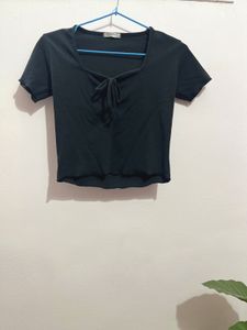 Cute Black Tie-Front Top