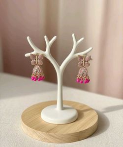 Pink Butterfly Jhumki Earrings