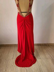 Red Embellished Evening Gown