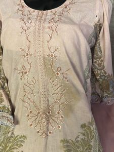 Elegant Peach Embroidered Kurti Set