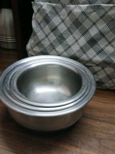 Set Of 3 Copper Botton Vessels