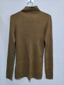 Brown Ribbed Knit Turtleneck Top