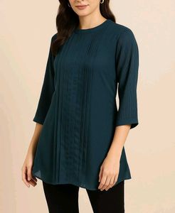 Elegant Teal Pleated A-Line Top