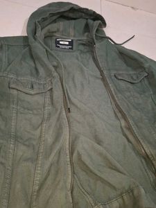 Wrogn Green Hooded Denim Jacket