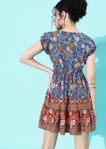 Blue &amp; Red Floral Mini Fit And Flare Dress