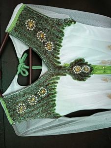 Embellished White &amp; Green Dress
