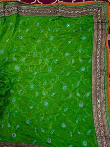Heavy Georgette Popat Green Saree