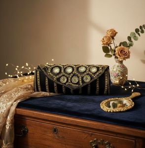Elegant Embellished Clutch With Belt