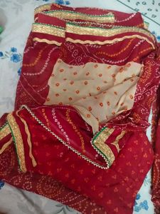 2 Red Bandhani Chunri Saree