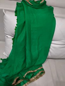 Green Dupatta with Pom Poms