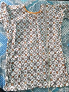 Beautiful Yellow And White Short Kurti