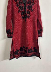 Red & Black Embroidered Kurta