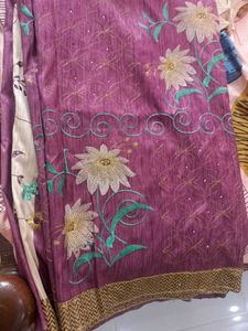 Purple Embroidered Saree With Blouse