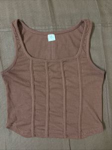 Brown Ribbed Tank Top