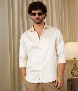 Casual Solid Satin Shirt for Men Full Sleeves