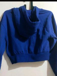 Blue Cropped Zip-Up Hoodie