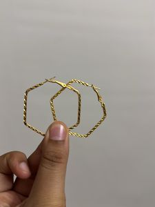 Golden Pentagon Hoops Earings