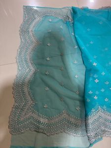 Blue Net Saree