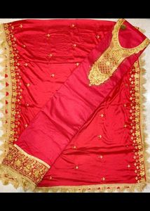 Red Embroidered Dress Material