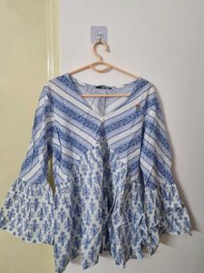 Boho Chic Blue &amp; White Top