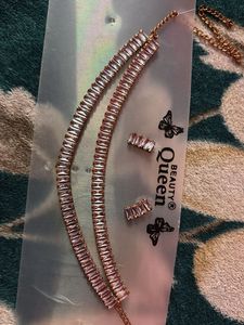 Pink Gemstone Necklace &amp; Earring Set