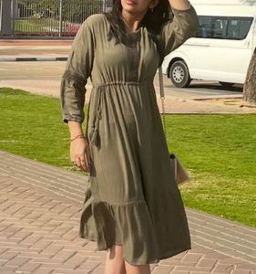 Elegant Olive Green Midi Dress