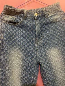 Patterned Straight Leg Jeans