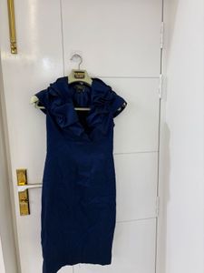Vintage taffeta ruffled Midi sheath dress