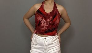 Red Patterned Halter Top