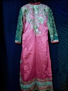 Embroidered Long Kurta &amp; Churidar Set For Women