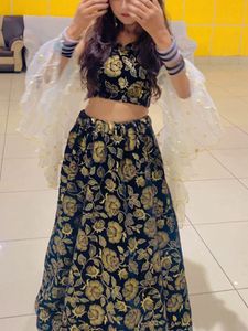 Weading Wear Floral Velvet Lahnga Set