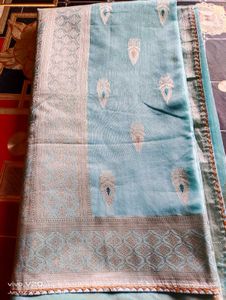 Light Blue Woven Fabric with Paisley Detail