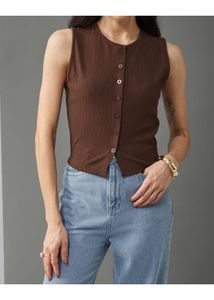 Brown Button-Down Tank Top