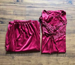 Satin Night Suit Set with Lace Details
