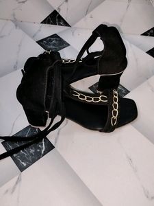 Black Chain Detail Lace-Up Sandals