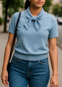 Korean style sky blue shimmer top