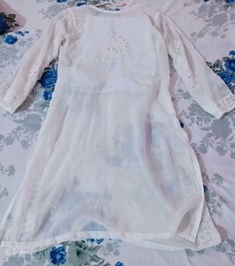 Elegant White Embroidered Sheer Kurti
