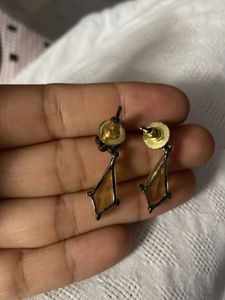 Yellow Crystal And American Diamond Drop Earrings