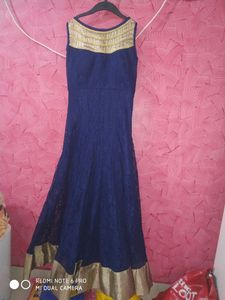 Elegant Navy &amp; Gold Anarkali Dress