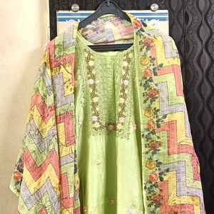 Lime Green Embroidered Kurta Set