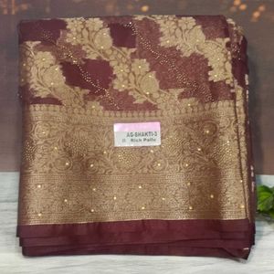 Elegant Brown &amp; Gold Saree