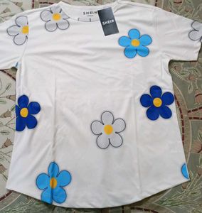 White Floral Print Tee