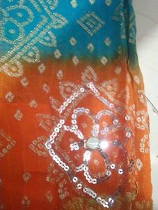 Bandhani Blue and orange saree for festive wear